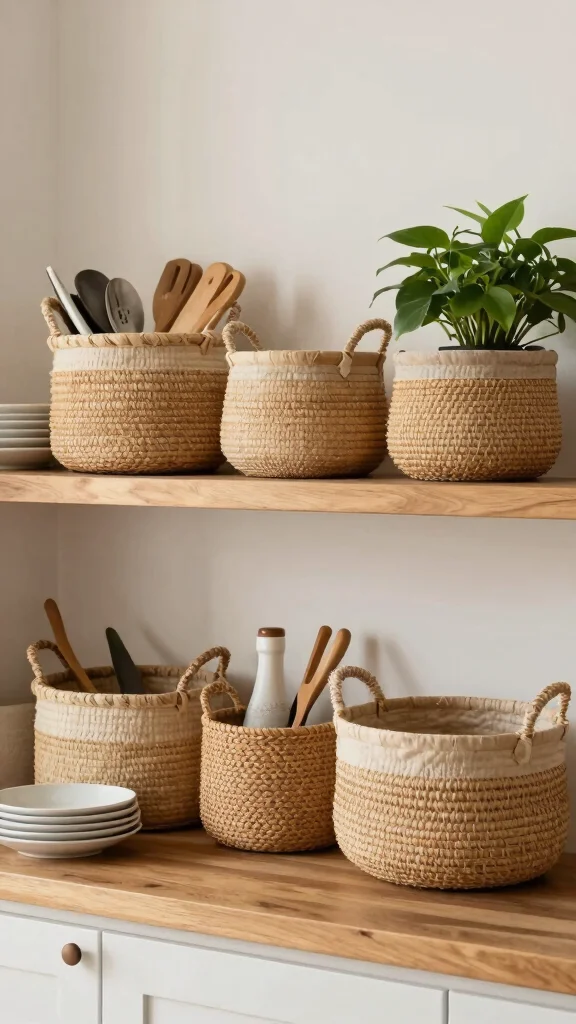 12 Pots and Pans Arrangement Ideas for a Stress-Free Cooking Space - 11. Use Baskets for Smaller Items 1