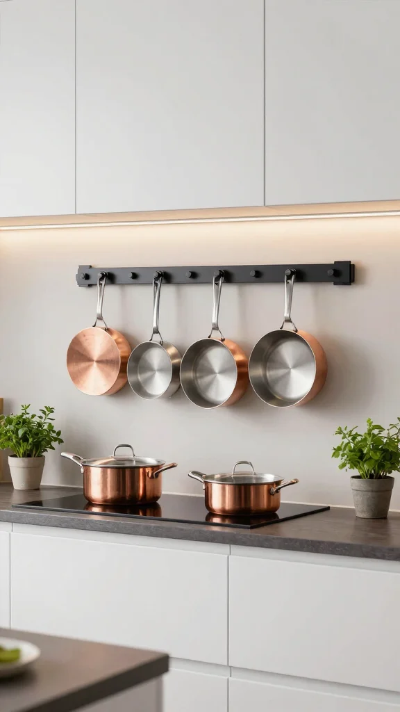 12 Pots and Pans Arrangement Ideas for a Stress-Free Cooking Space - 3. Magnetic Strip for Easy Access 1