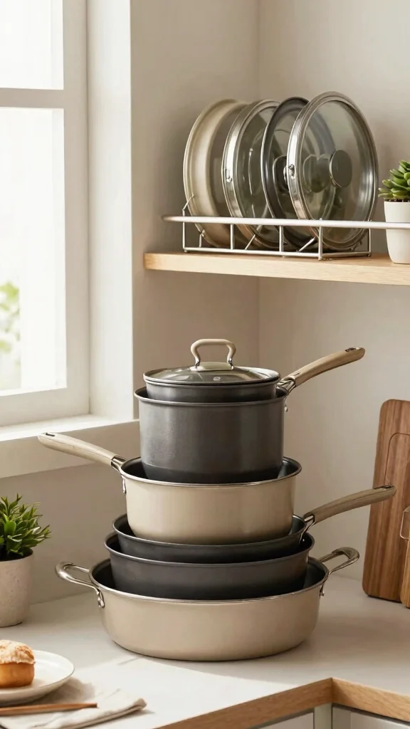 12 Pots and Pans Arrangement Ideas for a Stress-Free Cooking Space - 4. Stackable Cookware Sets 1