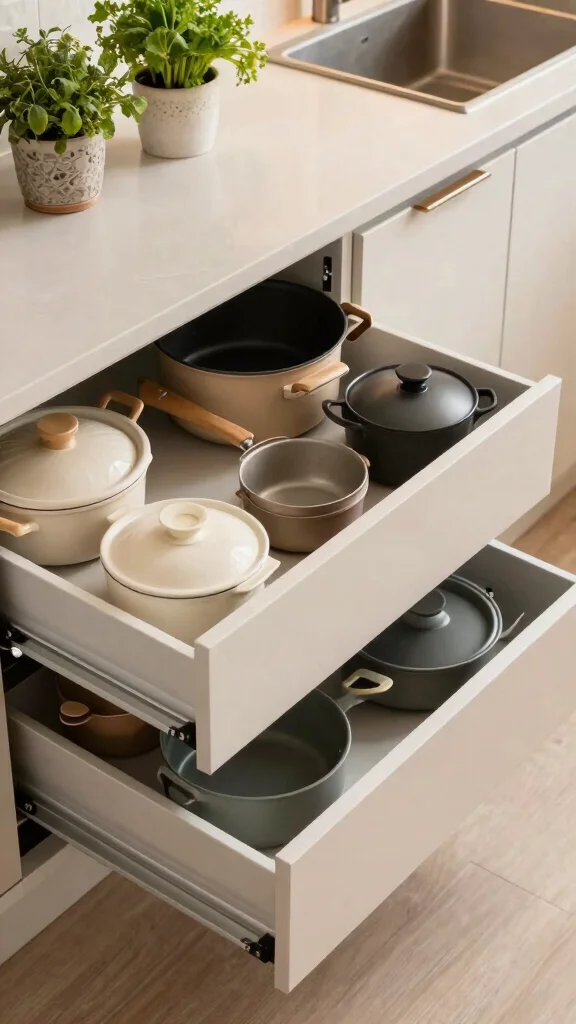 12 Pots and Pans Organization Ideas for a Tidy Accessible Kitchen - 10. Implement a Pot Drawer 1