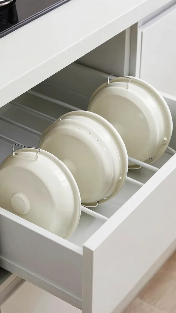12 Pots and Pans Organization Ideas for a Tidy Accessible Kitchen - 6. Tension Rods for Lid Organization 1