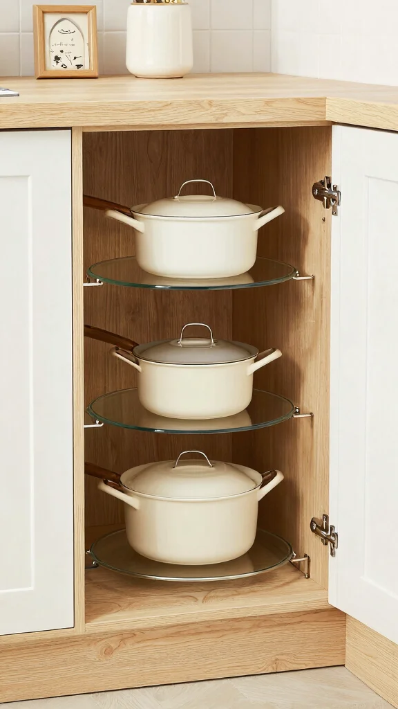 12 Pots and Pans Organization Ideas for a Tidy Accessible Kitchen - 7. Lazy Susans for Corner Cabinets 1