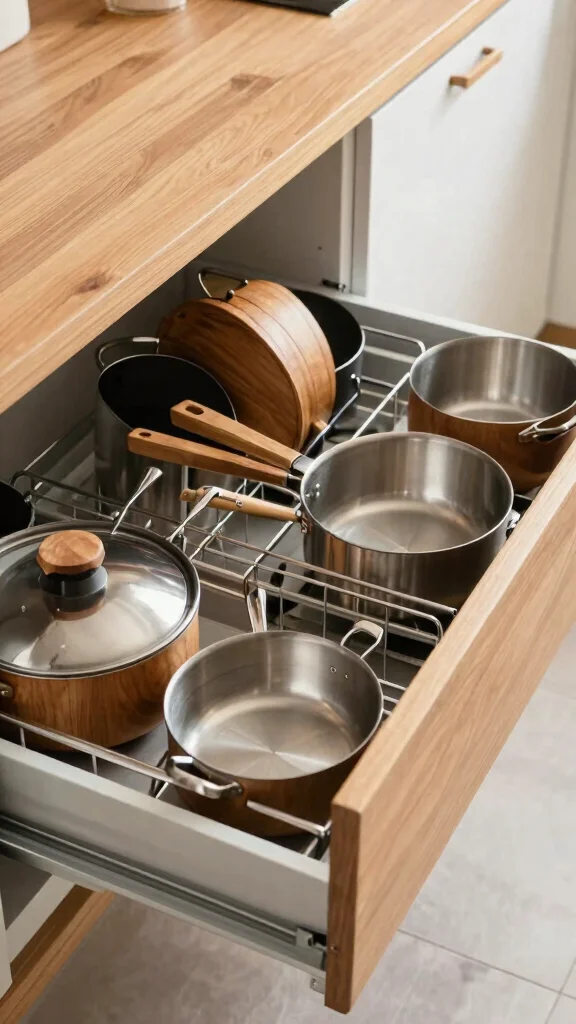 12 Pots and Pans Organizer Ideas for Drawers, Cabinets, and Racks - 1. Pull-Out Drawer Organizers 1
