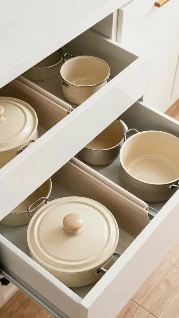 12 Pots and Pans Organizer Ideas for Drawers, Cabinets, and Racks - 4. Drawer Dividers for Pots and Pans 1