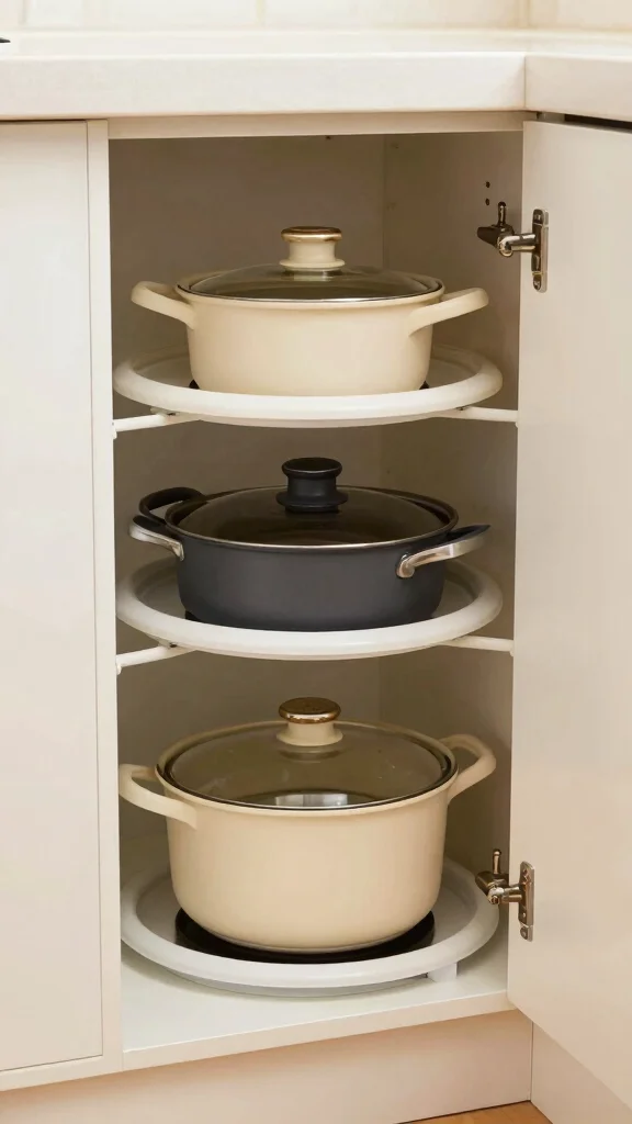 12 Pots and Pans Organizer Ideas for Drawers, Cabinets, and Racks - 7. Corner Cabinet Solutions 1