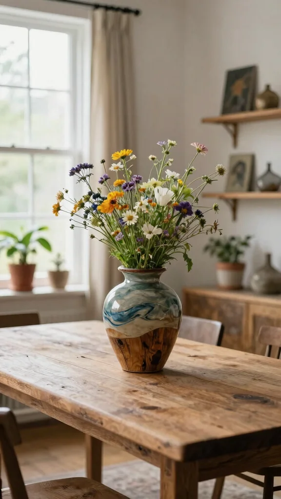 12 Pottery Vase Ideas for a Handmade Artisan Home Accent - 3. Reclaimed Wood Base Vases 1