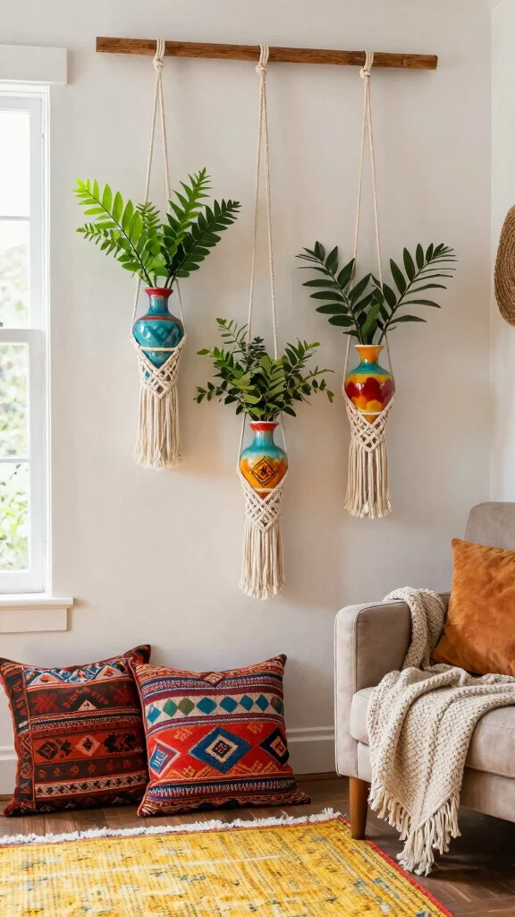 12 Set of 3 Vase Ideas for a Balanced Grouped Home Display - 3. Bohemian Macramé Holders 1