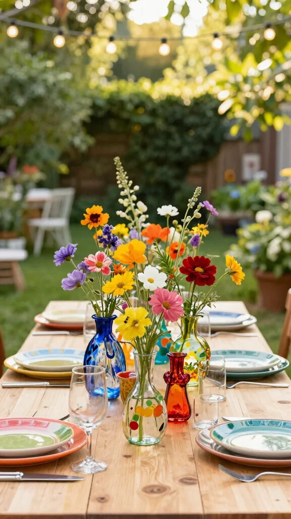 12 Set of 3 Vase Ideas for a Balanced Grouped Home Display - 5. Colorful Recycled Glass Ensemble 1