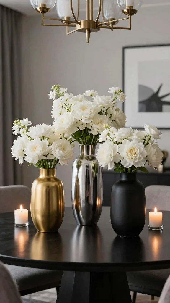12 Set of 3 Vase Ideas for a Balanced Grouped Home Display - 7. Elegant Metal Accent Vases 1
