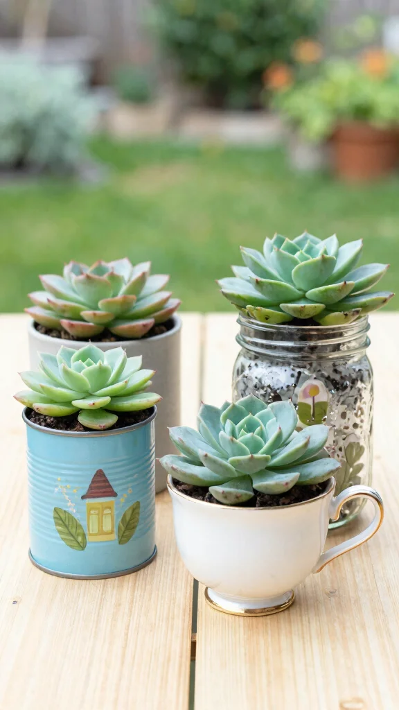 12 Succulent Pot Ideas for a Cute Low-Maintenance Plant Display - 2. Upcycled Containers 1