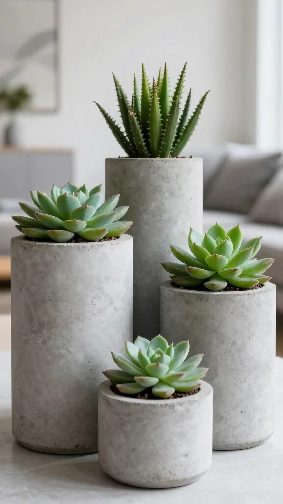 12 Succulent Pot Ideas for a Cute Low-Maintenance Plant Display - 9. Concrete Pots 1