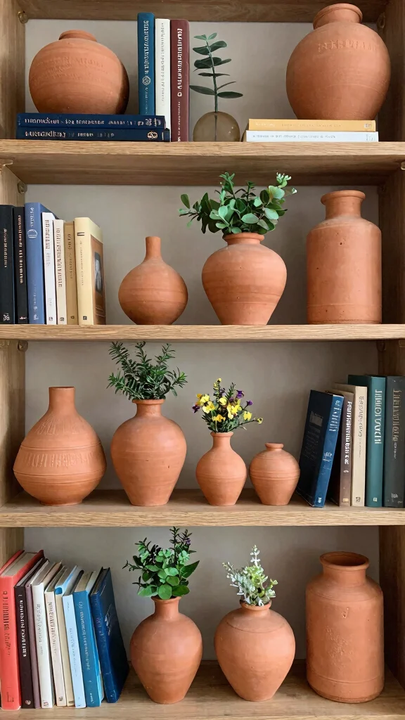 12 Terracotta Vase Ideas for a Warm Earthy Natural Home Display - 11. Styled Shelves with Terracotta Vases 1
