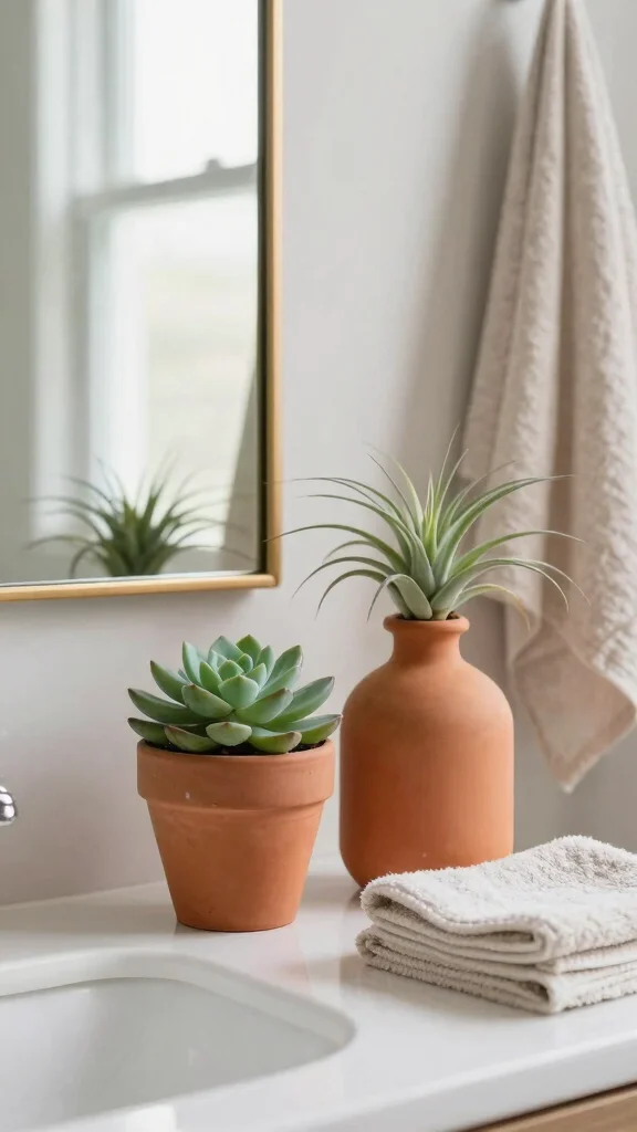 12 Terracotta Vase Ideas for a Warm Earthy Natural Home Display - 5. Terracotta Vases in a Bathroom 1