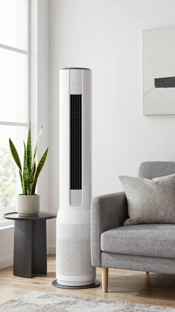 12 Tower Air Purifier Ideas for Large Rooms and Open-Plan Living Spaces - 1. Minimalist White Tower 1