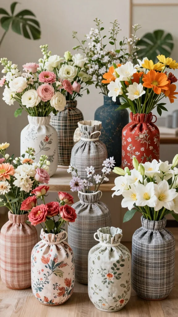 12 Unique Vase Ideas That Become the Focal Point of Any Room - 6. Fabric-Wrapped Vases 1