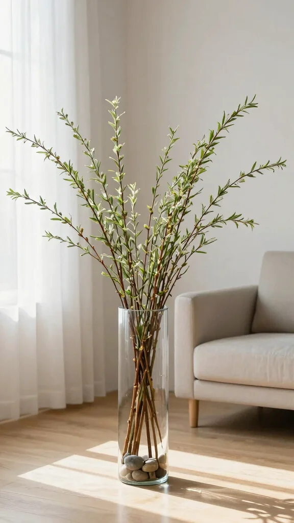 12 Vase With Branch Ideas for a Minimal Architectural Home Display - 1. Tall Glass Vases with Architectural Branches 1