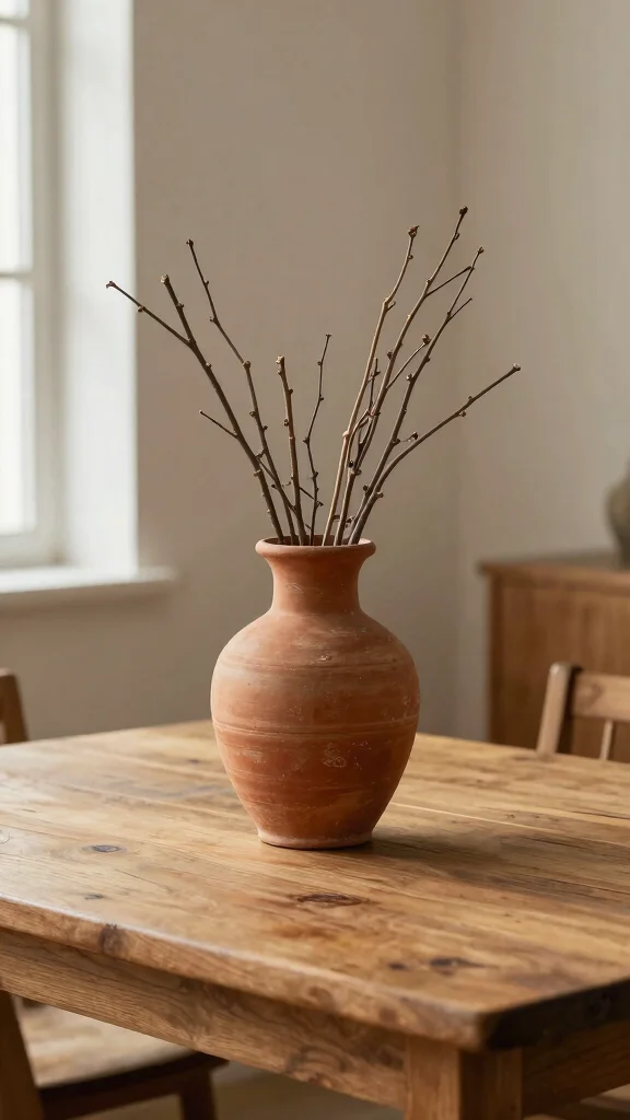 12 Vase With Branch Ideas for a Minimal Architectural Home Display - 6. Earthy Terracotta Vases with Natural Twigs 1