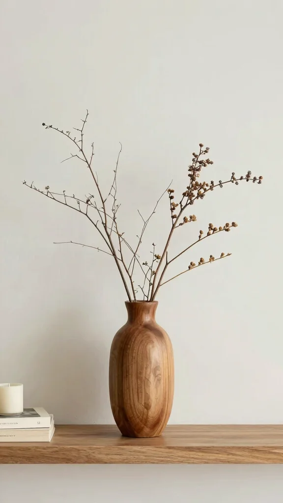 12 Vase With Branch Ideas for a Minimal Architectural Home Display - 8. Elegant Wood Vases with Natural Dried Branches 1