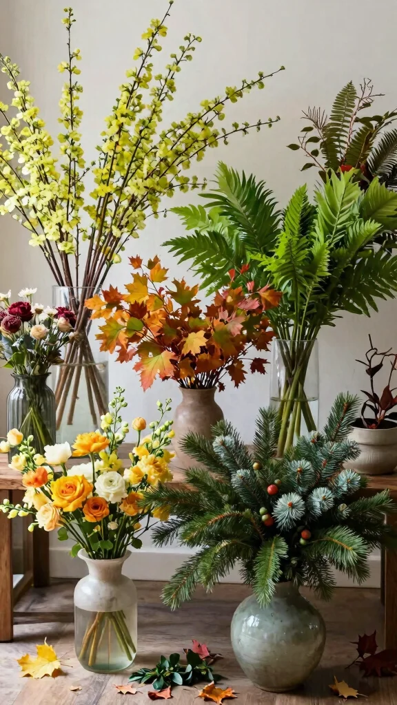 12 Vase With Greenery Ideas for a Fresh Natural Home Accent - 10. Seasonal Sensations 1