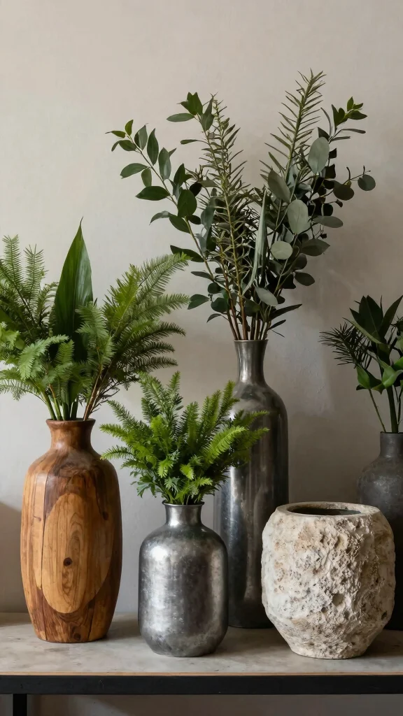 12 Vase With Greenery Ideas for a Fresh Natural Home Accent - 11. Layered Textures 1