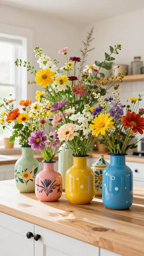 12 Vintage Vase Ideas for a Nostalgic Collected Home Display - 10. Colorful Enamel Vases 1