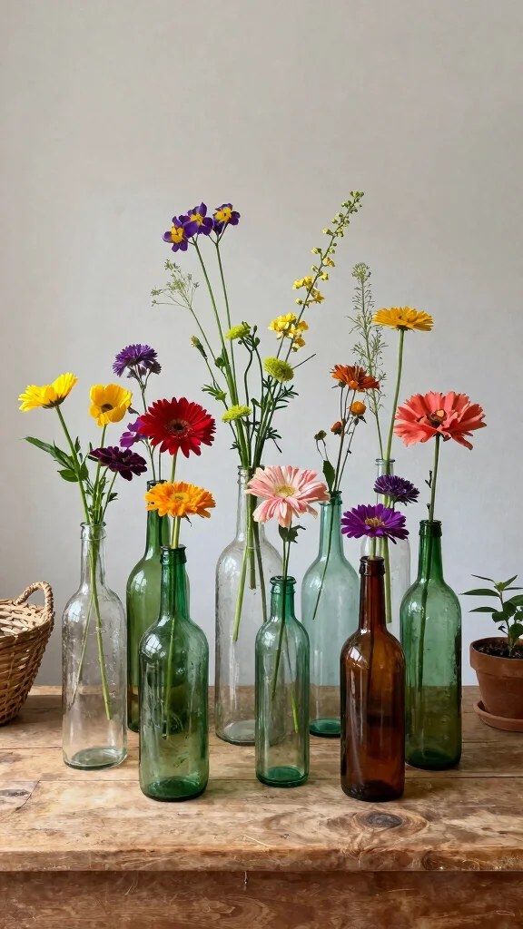 12 Vintage Vase Ideas for a Nostalgic Collected Home Display - 11. Vintage Bottle Vases 1
