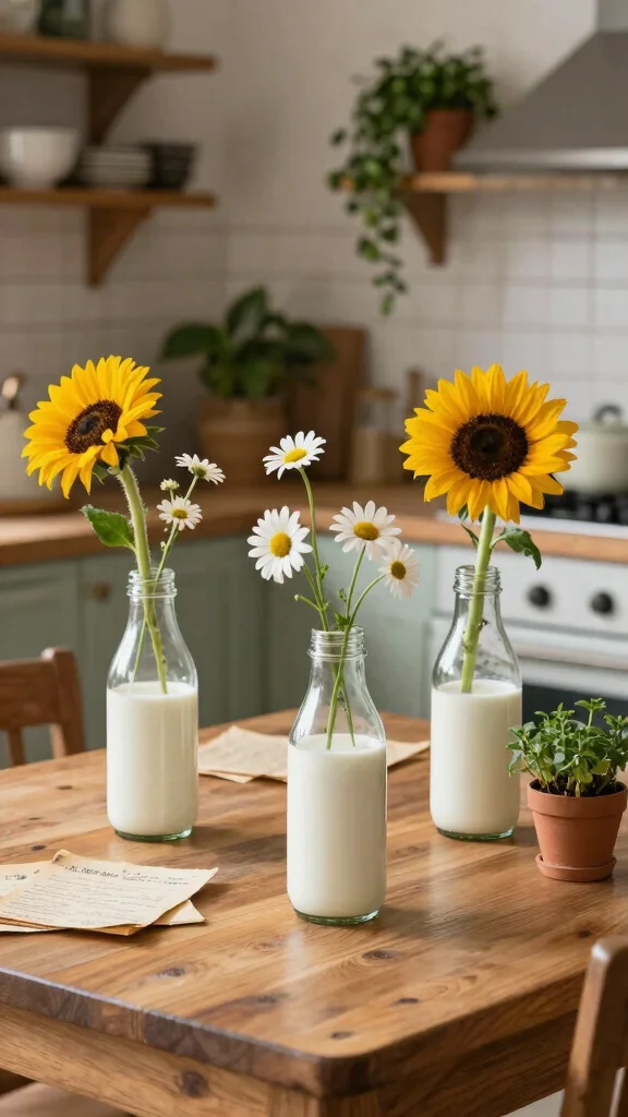 12 Vintage Vase Ideas for a Nostalgic Collected Home Display - 5. Vintage Milk Bottles 1