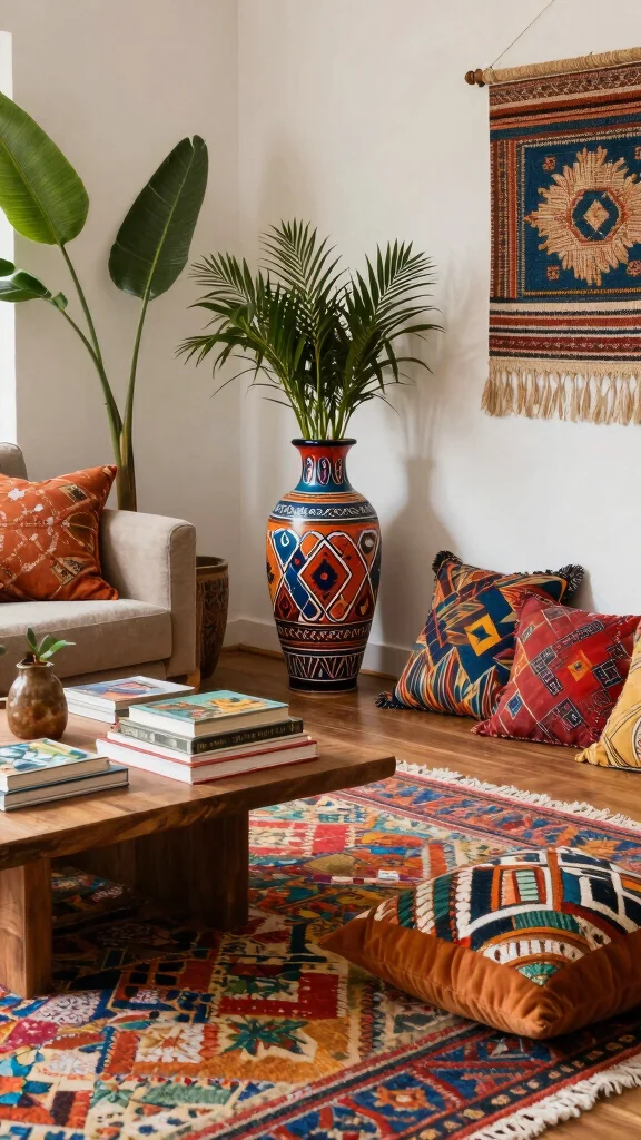 12 XL Floor Vase Ideas for a Dramatic Statement-Making Home Display - 11. Global Influence: Boho Patterns 1