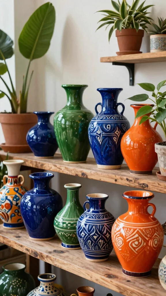 13 Ceramic Vase Ideas for a Handcrafted Earthy Home Accent - 3. Bohemian Vibe: Colorful Glazed Vases 1