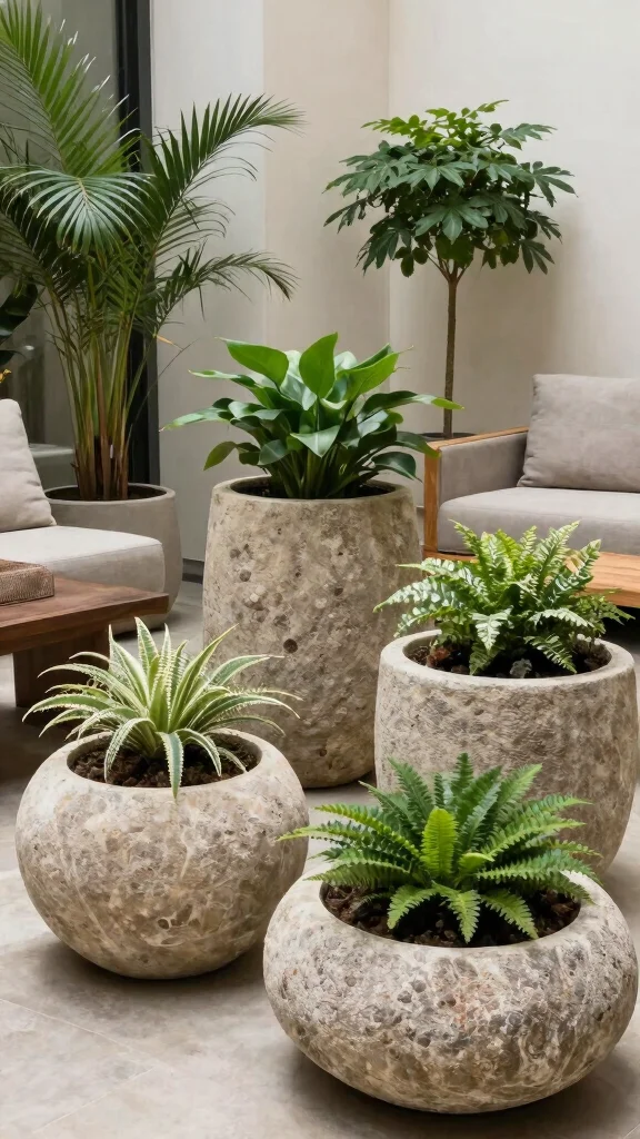 13 Indoor Plant Pot Ideas for a Stylish Thriving Home Garden - 12. Unique Stone Planters 1