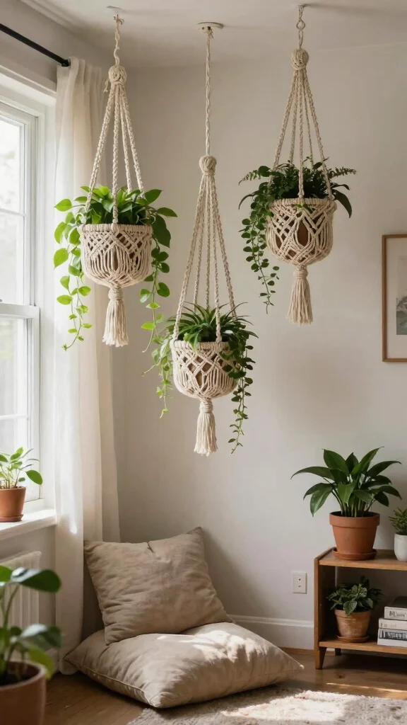 13 Indoor Plant Pot Ideas for a Stylish Thriving Home Garden - 3. Macramé Hanging Planters 1