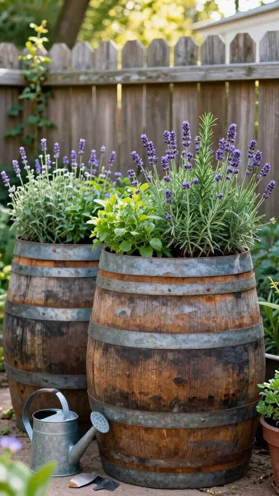 13 Outdoor Pot Ideas for Patios, Porches, Balconies, and Gardens - 1. Recycled Wine Barrel Planters 1