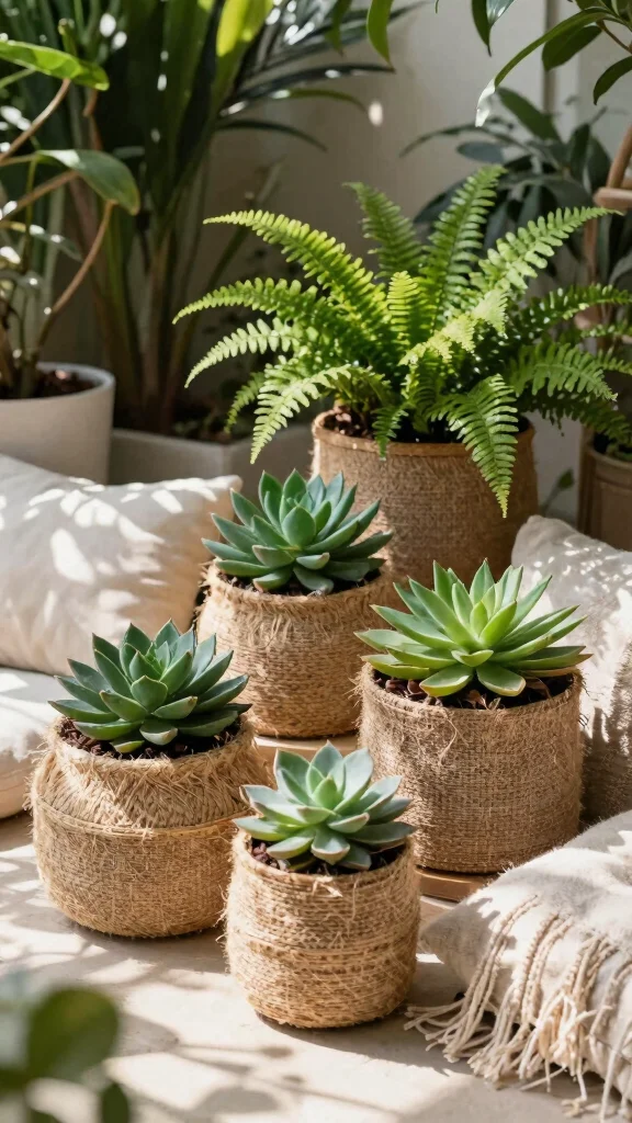 13 Outdoor Pot Ideas for Patios, Porches, Balconies, and Gardens - 13. Natural Fiber Pots for a Bohemian Look 1