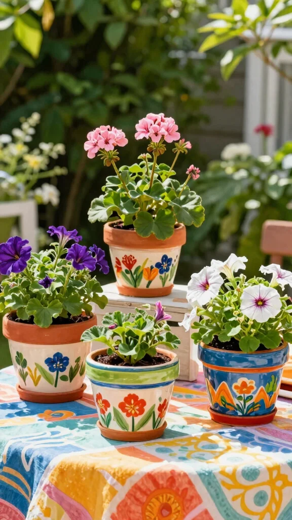 13 Outdoor Pot Ideas for Patios, Porches, Balconies, and Gardens - 6. Hand-Painted Ceramic Pots 1