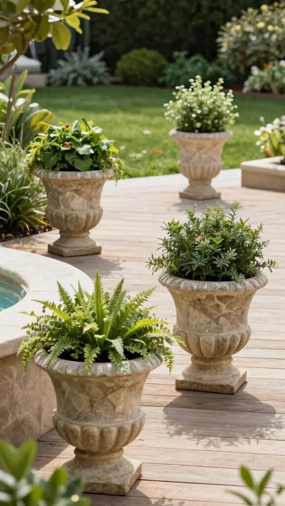 13 Outdoor Pot Ideas for Patios, Porches, Balconies, and Gardens - 8. Faux Stone Planters 1
