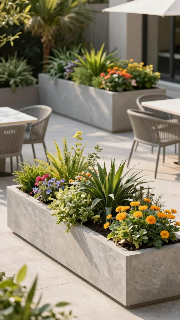 13 Outdoor Pot Ideas for Patios, Porches, Balconies, and Gardens - 9. Concrete Planters for an Urban Touch 1