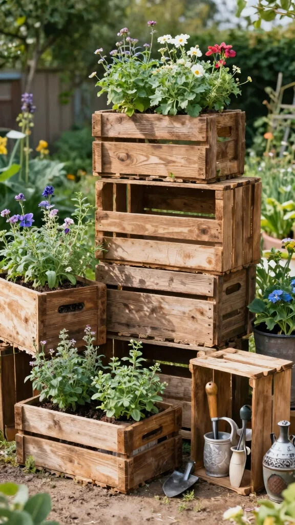 13 Plant Pot Ideas for Indoor Outdoor and Every Garden Style - 12. Upcycled Wooden Crates 1
