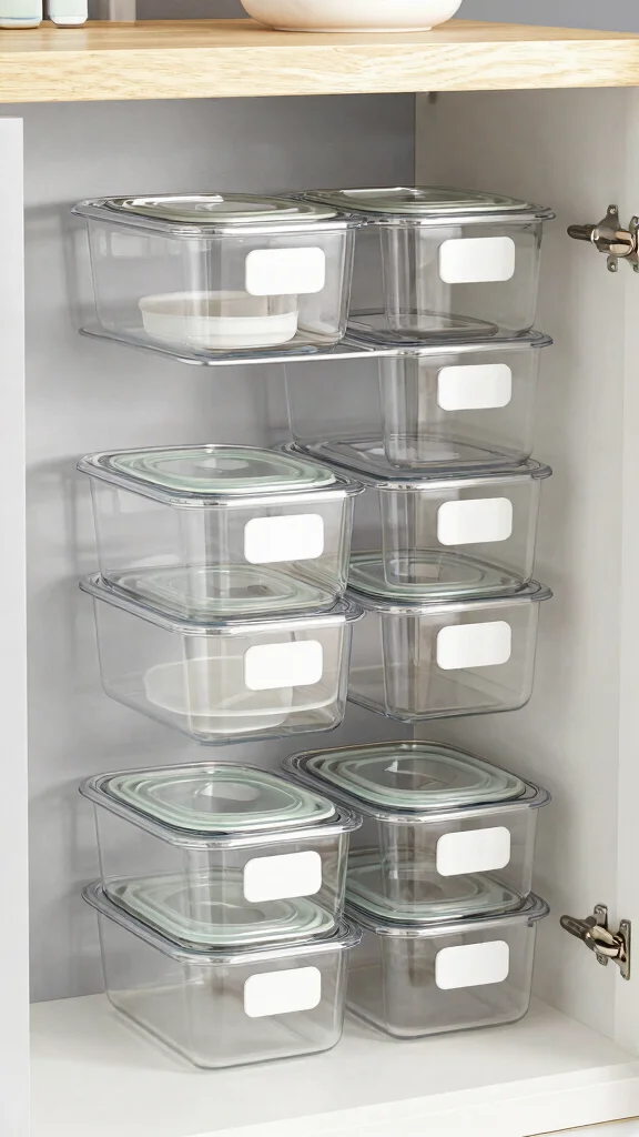 13 Pot Organization Ideas for Cabinets, Drawers, and Open Shelves - 10. Clear Storage Bins 1