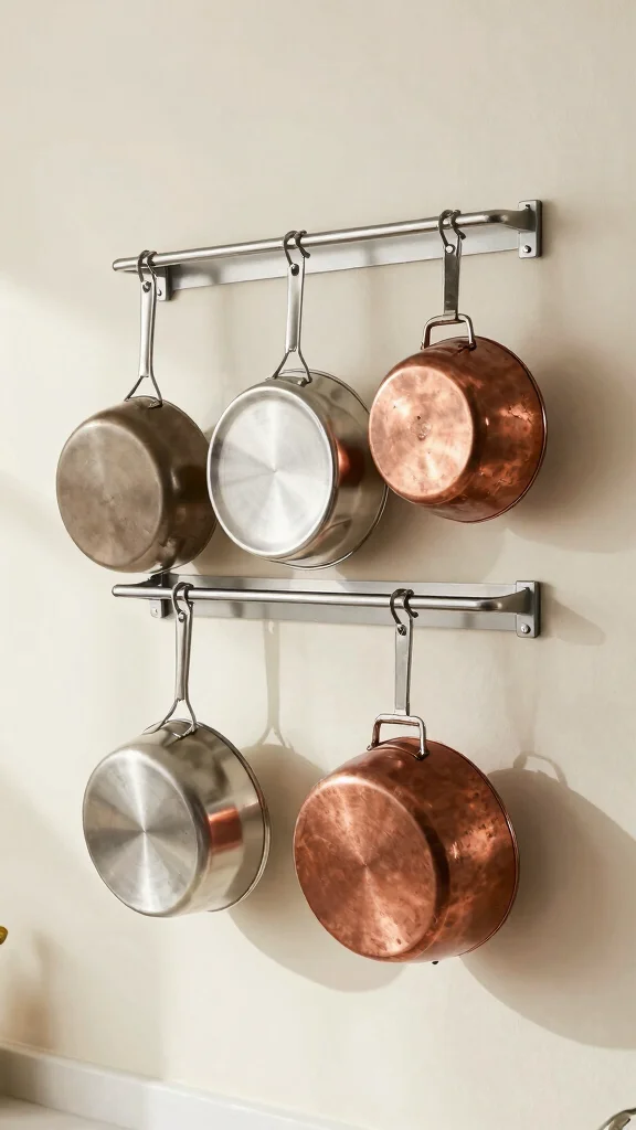 13 Pot Organization Ideas for Cabinets, Drawers, and Open Shelves - 3. Magnetic Pot Racks 1
