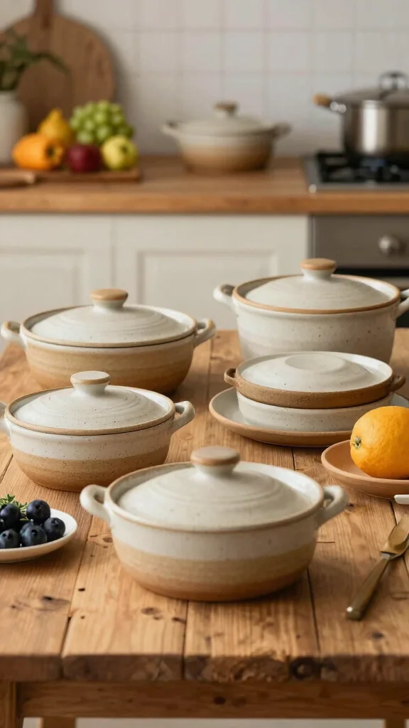 13 Pots and Pans Set Ideas for a Complete Well-Equipped Kitchen - 9. Stoneware Cookware for Natural Cooking 1