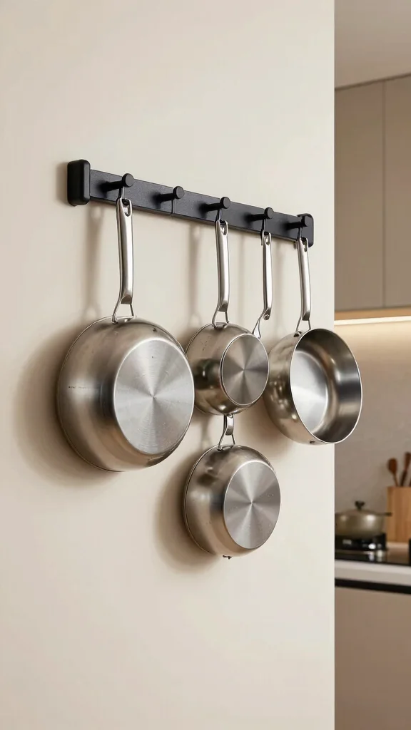 13 Pots and Pans Storage Ideas for Every Kitchen Size and Layout - 1. Magnetic Pot and Pan Storage 1