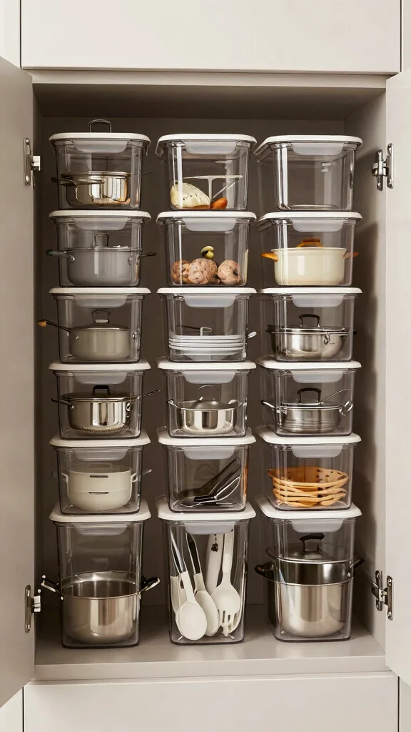 13 Pots and Pans Storage Ideas for Every Kitchen Size and Layout - 10. Use Clear Storage Containers 1