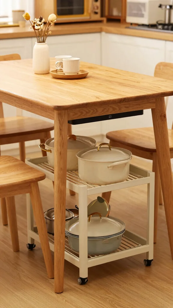 13 Pots and Pans Storage Ideas for Every Kitchen Size and Layout - 13. Use Under-Table Storage 1