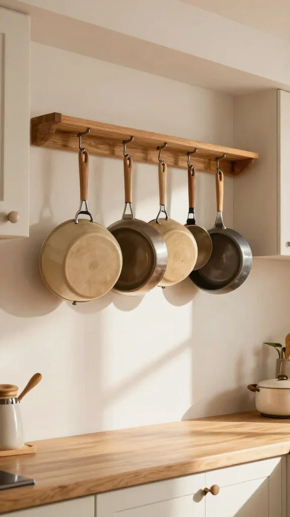 13 Pots and Pans Storage Ideas for Every Kitchen Size and Layout - 2. Utilize Vertical Space with a Pot Rack 1