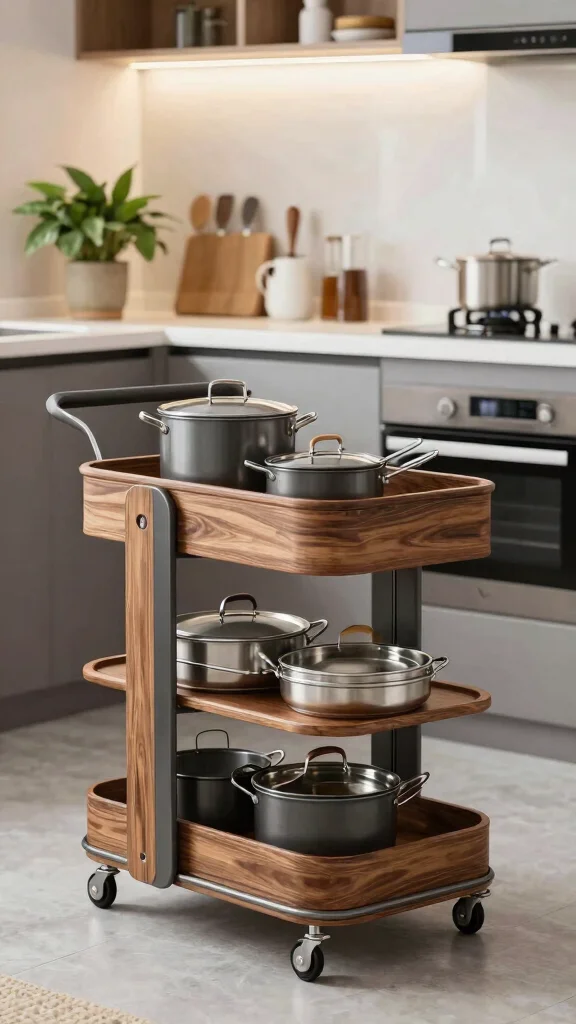 13 Pots and Pans Storage Ideas for Every Kitchen Size and Layout - 3. Rolling Carts for Flexibility 1