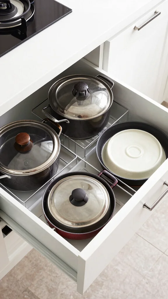 13 Pots and Pans Storage Ideas for Every Kitchen Size and Layout - 4. Drawer Dividers for Cookware 1