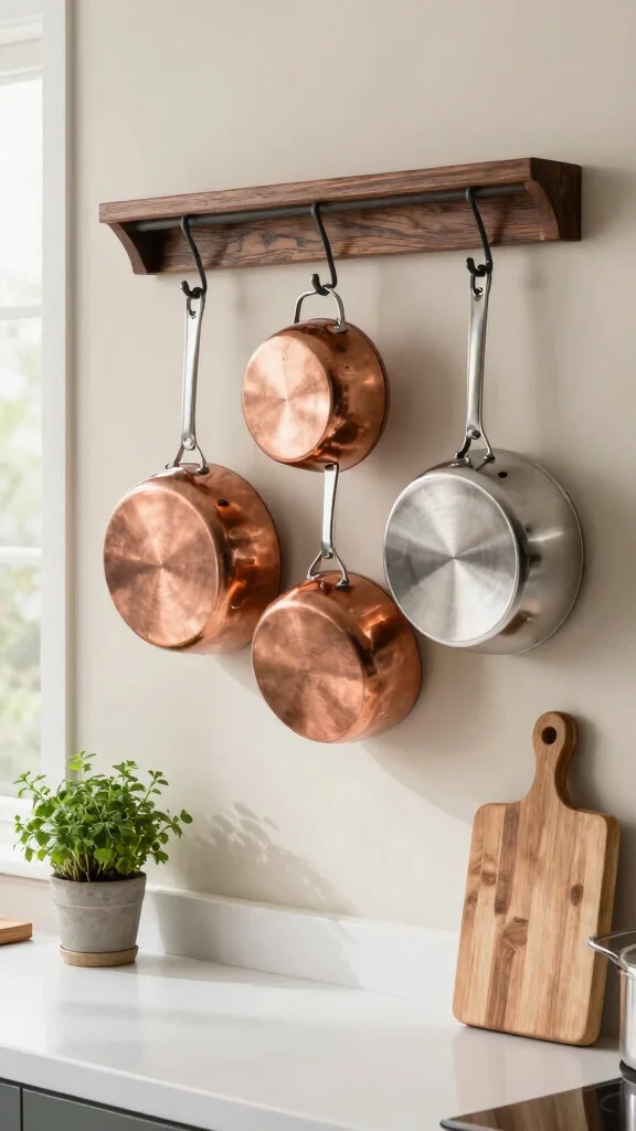 13 Pots and Pans Storage Ideas for Small Kitchens and Large Ones - 1. Wall-Mounted Pot Racks 1