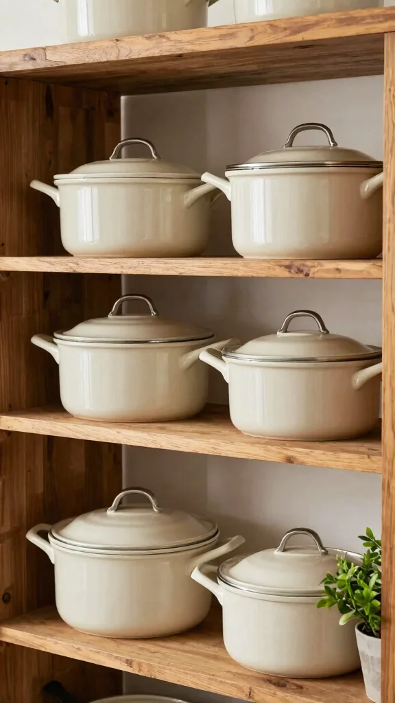 13 Pots and Pans Storage Ideas for Small Kitchens and Large Ones - 10. Stacked Cookware Solutions 1