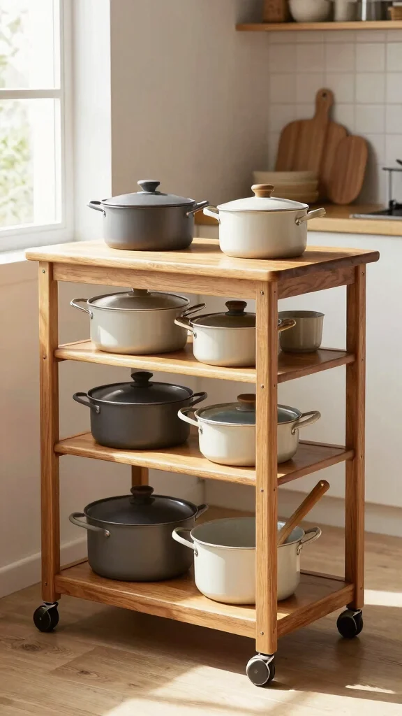 13 Pots and Pans Storage Ideas for Small Kitchens and Large Ones - 11. Utilitarian Carts 1