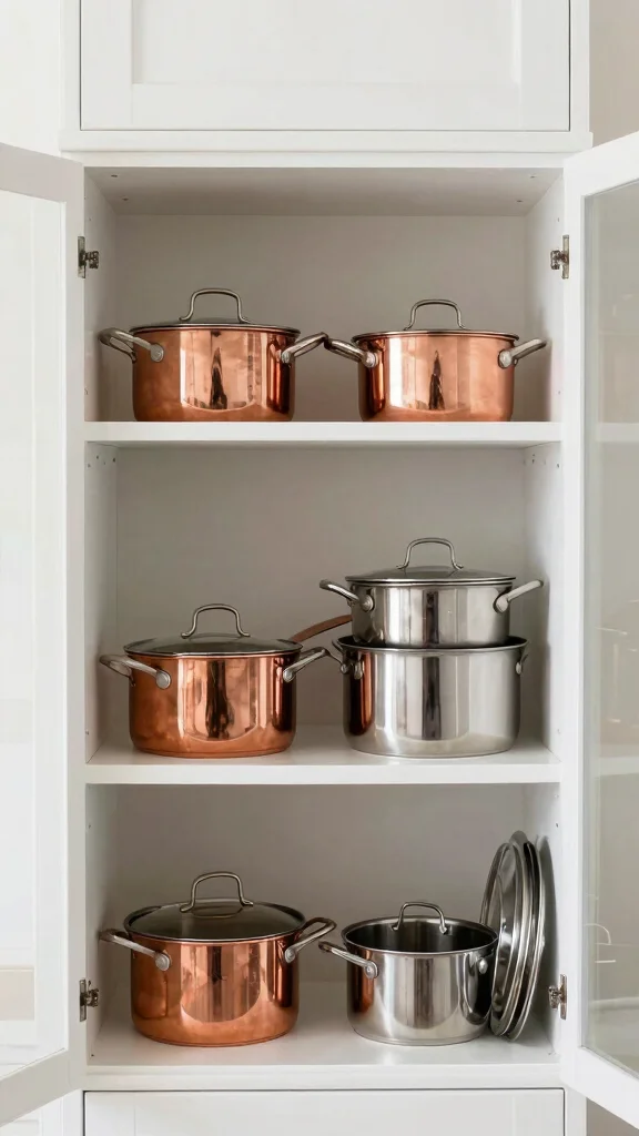 13 Pots and Pans Storage Ideas for Small Kitchens and Large Ones - 2. Vertical Dividers in Cabinets 1